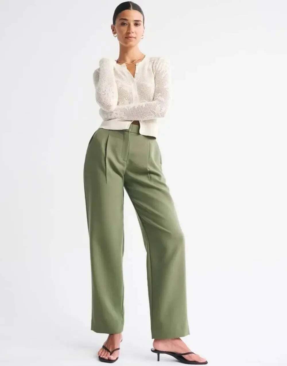 Abercrombie A&F Women 31S 12S Sloane Tailored Wide Leg Pant Green Pleated